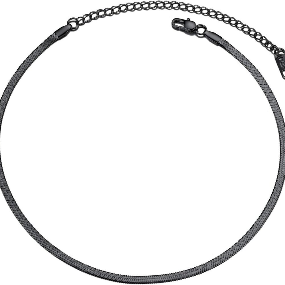 3mm/5mm Herringbone Choker Necklace for Men Women, Stainless Steel/Sterling Silv